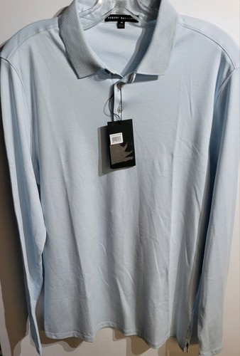 Polo Robert Barakett Georgia Hombre Manga Larga Azul Panal Talla Mediana Nuevo con Etiquetas