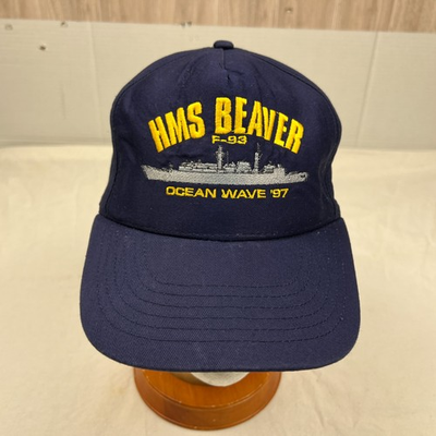 #ad Trademark HMS Beaver F 93 Ocean Wave #x27;97 Snapback Cap Adult Adjustable Blue Hat $10.99