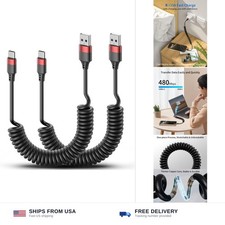 USB C Retractable Coiled Charging Cable 2 Pack Fast Charge Data