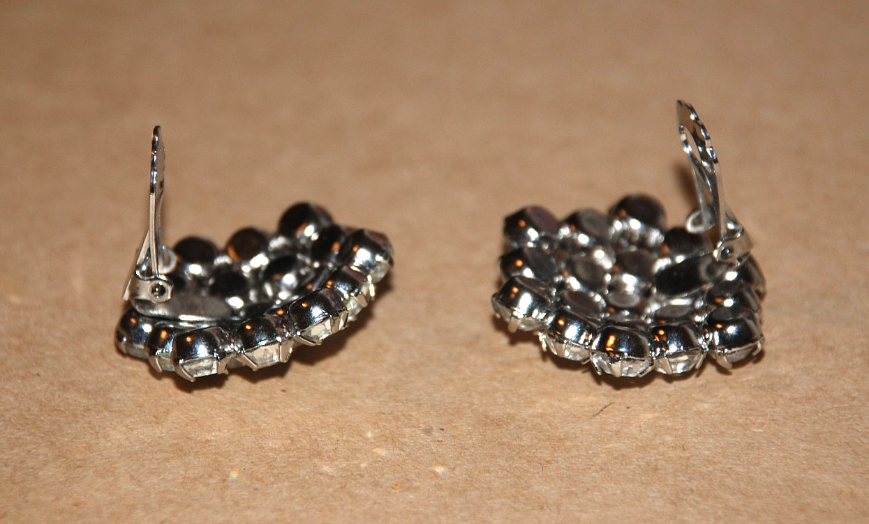 1950's Classy Statement Clear Rhinestone Round Ea… - image 8