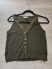 H M Women's Knit Top Vest Sweater Size M Olive Color