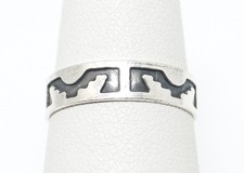 Vintage Taxco Mexico Sterling Silver Aztec Style Band Ring - Size 6.75