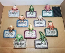 Lot of 10 Vintage Anthropomorphic Vegetable Garden Markers with Posts