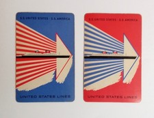 2x vintage playing cards SS America SS United States advertising cruise liners