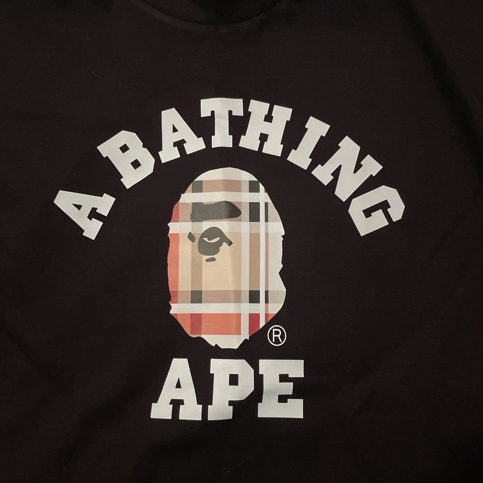 A Bathing Ape Plaid Logo Graphic Black Jersey Crew Neck Men's T-Shirt Size S thumbnail 3