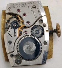 Vintage Elgin Cal. 558 17 jewel watch movement For Repair 