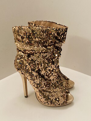 Liliana Maxim-12 Rose Gold Sequin Peep Toe High Heel Ankle Booties Size  - Main Image