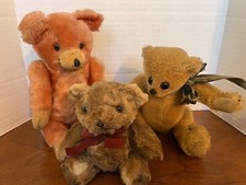 Vintage Mohair Small Teddy Bears Lot Of 3 Jointed Glass Eyes - England Japan