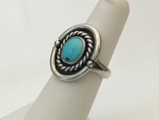 VTG Native American Sterling Silver Bezel-Set Turquoise Ring..Size 5-1/2