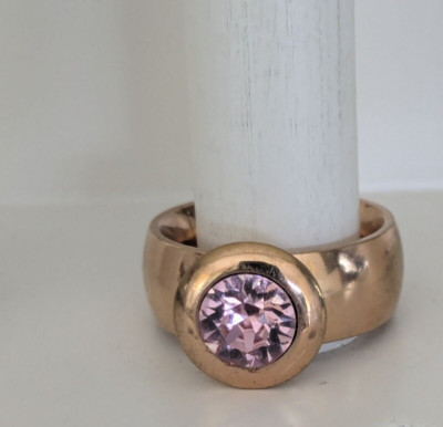 Qudo Famosa Rose Gold Platted Broad Ring With Clear Ring Topper - Size 50