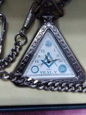 pocket watch triangular Masonic silver square and compass blue lodge
