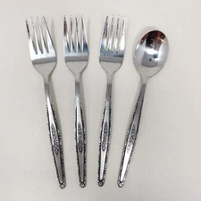 4 Piece Interpur Forks/Spoon Single Rose Pattern Stainless Steel Flatware JAPAN