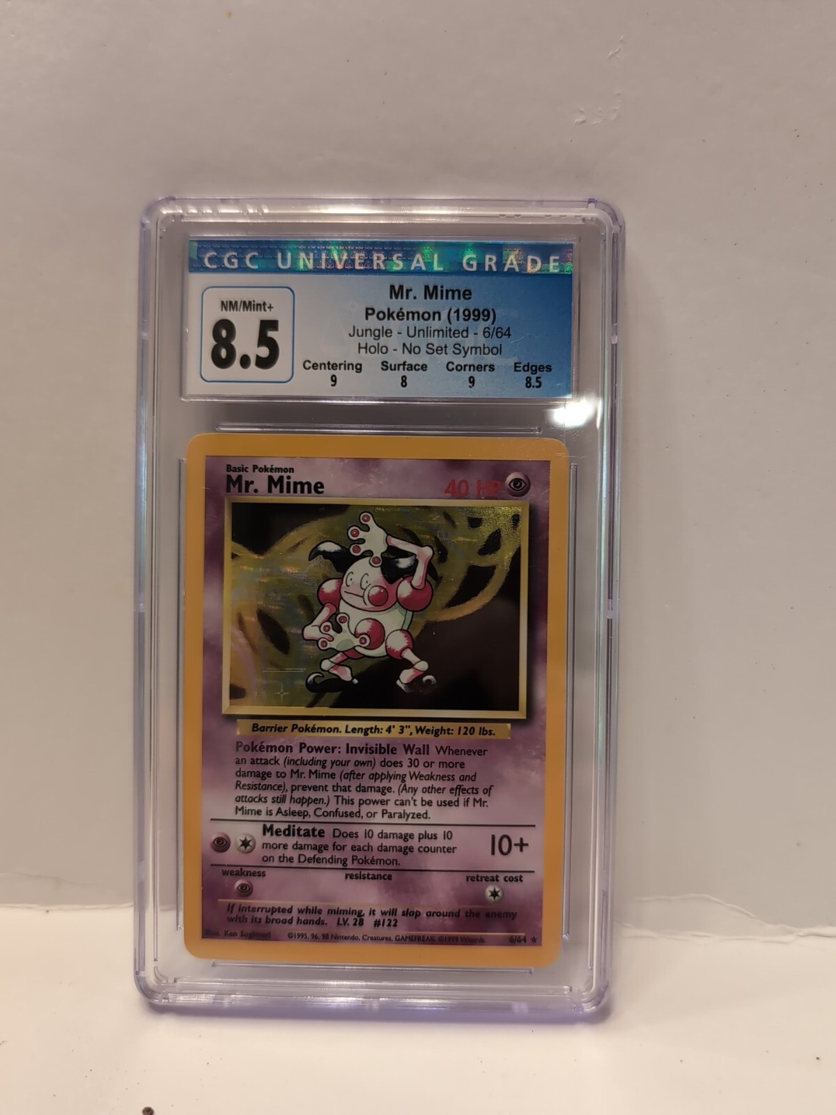 1999 Pokemon Jungle #6 Mr. Mime Holo No Symbol Error CGC 8.5 NM/Mint+
