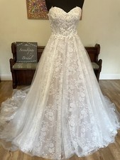 Victoria Kay Ivory Cappuccino Lace Tulle Princess Wedding Dress Gown  Size 10