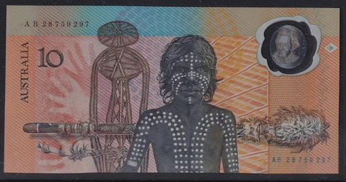 AUSTRALIA BANKNOTES: 1988 $10 COMMEMORATIVE NOTE PREFIX: AB 28 759 297 #LF 72
