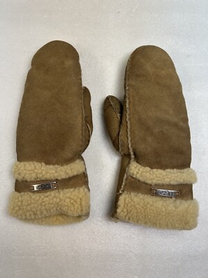 UGG Australia Women's Shearling Sheepskin Logo Mittens Leather