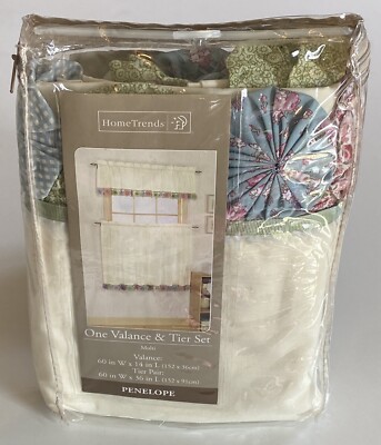 Fabric Yoyo Cafe Kitchen Curtain Valance & Tier Set Home Trends Penelope NIP