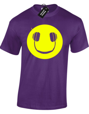SMILE KOPFHÖRER HERREN T-SHIRT T-SHIRT DJ MUSIK VINYL DECKS MUSIKER ACID HOUSE RAVE