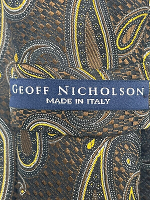 GEOFF NICHOLSON Mens Tan Brown Paisley￼Self-tipped Woven Silk Tie Italy NWOT