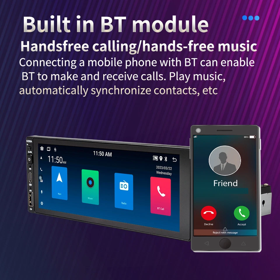 Car Radio Stereo Touch Screen 1Din Video Player Carplay Android Auto GPS WiFi - Изображение 4 из 4