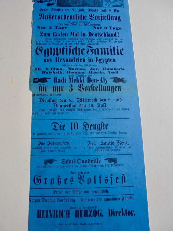 1879 MÜNCHEN plakat 61x21 CIRCUS HERZOG poster broadside affiche cirque circo - Bild 3 von 3