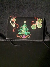 VINTAGE CHRISTMAS TREE/FRENCH HORN EMBROIDERED VELOUR CROSSBODY SHOULDER...