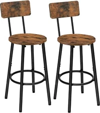 Bar Stools,Set of 2 Bar Stools with Footrest and Back,Bar Chairs for Kitchen Isl