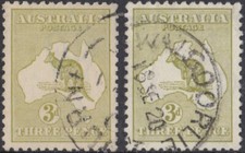 Australia 1915 3d yell olive & 1917 3d olive grn kangaroos SG 37 & 37b good used