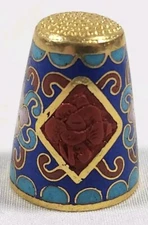 Vintage Cloisonne Enameled Floral Design Inlay Thimble