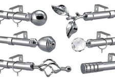 Extendable Metal Curtain Pole 28mm Chrome Finials Eyelet Or Rings Rod Fittings 