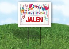 JALEN HAPPY BIRTHDAY BALLOONS 18 in x 24 in Yard Sign Road Sign with Stand