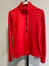 Nike Pro Dri-Fit 1/4 Zip Womens Red Striped Long Sleeve Active Top M Fleece Line