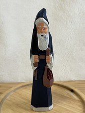 Wood Carved Blue Santa Claus Father Christmas Figurine Folk Art Primitive C