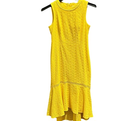 Calvin Klein Womens Size 4 Yellow Lace Dress Hi Lo Sleeveless Lined | eBay
