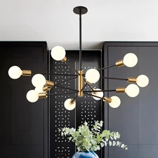 Modern Chandelier Ceiling Light Fixture Sputnik Chandeliers Gold and Black Fa...