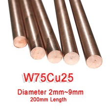 W75Cu25 Welding Tungsten Copper Rod/Bar Solid Metal Round Bar 2mm~9mm Diameter