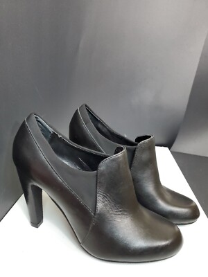 Levity Black Leather 3.8'' Heels Pump Block Slip-On Shoes 6.5M
