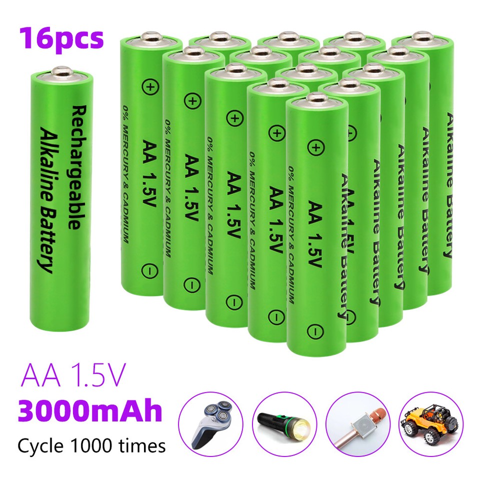 16PCS 3000mAh 1.5V AA /AAA Alkaline Battery Rechargeable Battery 1000