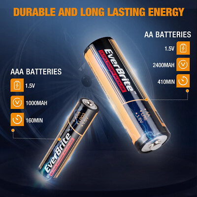 EverBrite 64PCS Alkaline Battery Pack 32PACK AAA/32PACK AA