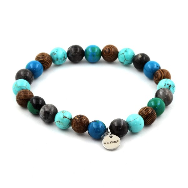 Armband Perlen TüRkis + Chrysokoll + Labradorit + Holz 8 Mm. Hergestellt In-image