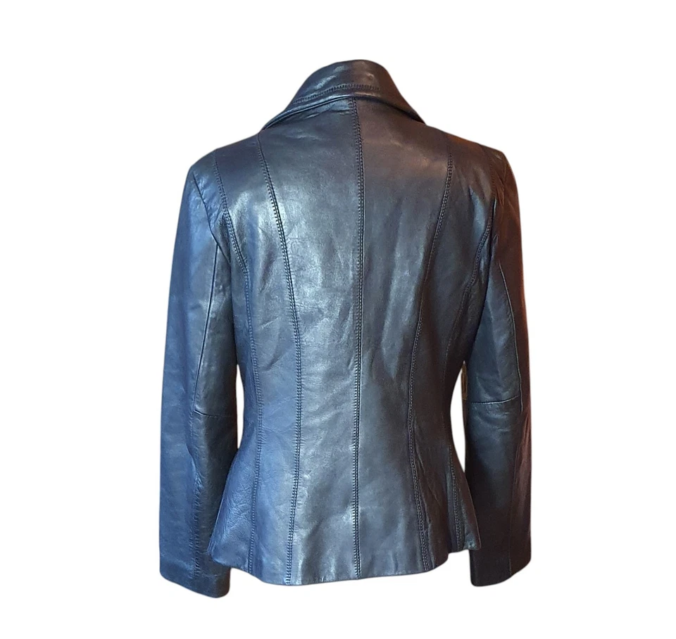 Chaqueta informal Jones NY para mujer negra súper suave 100 % cuero real talla L del Reino Unido Foto 4 de 4