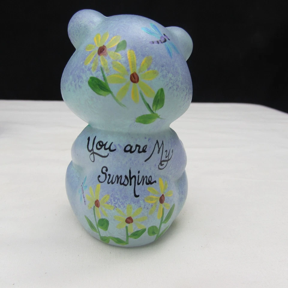 Fenton Crystal Satin OOAK Hand Painted Sitting Bear NIL W449 - Image 3 of 4