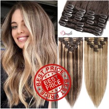 Balayage Clip In Indian 100 Real Remy Human Hair Extensions 8 Pieces Weft THICK