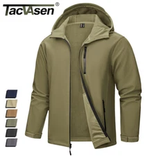 Mens Hooded Softshell Jacket Lightweight Waterproof Fall Work Fleece Windbreaker