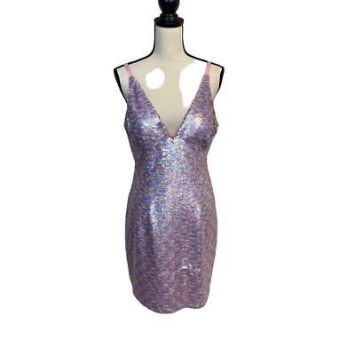 Aidan by Aidan Mattox Womens Sequined V-Neck Party Dress Pink 12