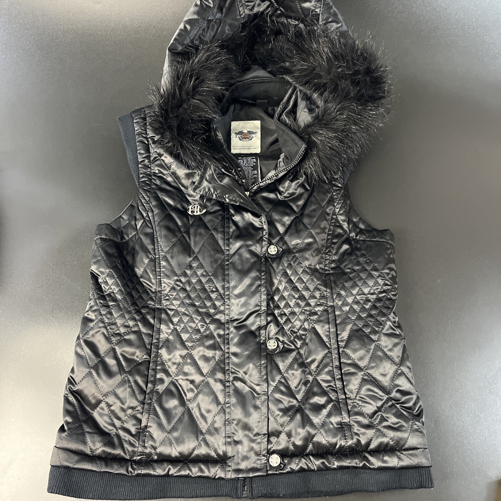 Harley Davidson Quilted Hooded Puffer Vest Women Medi… Gem