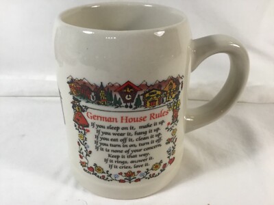Vintage D.N & E.I German House Rules Stoneware Double sided Mug Stein Cup EUC