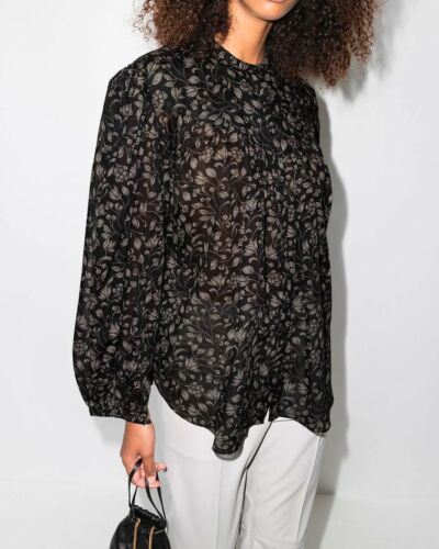 Isabel Marant Etoile Womens Black Mexika Floral Printed Shirt Tunic Top L 38
