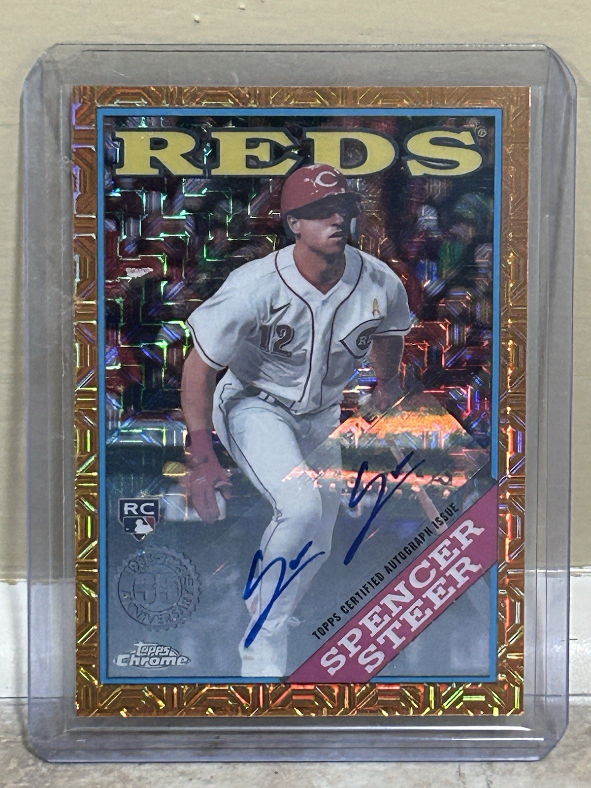 2023 Topps Series 2 Spencer Steer Silver Pack Mojo Orange Refractor /25