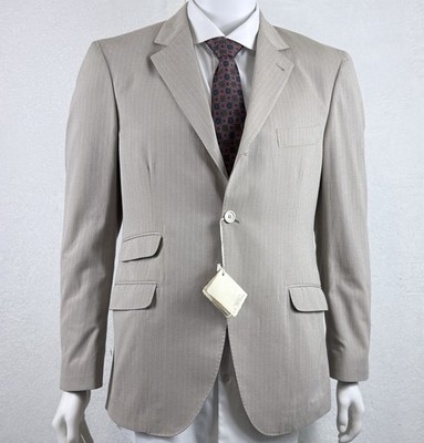 Brunello Cucinelli Sport Coat Beige Pinstripe 100% Cotton 50IT 40US NWT